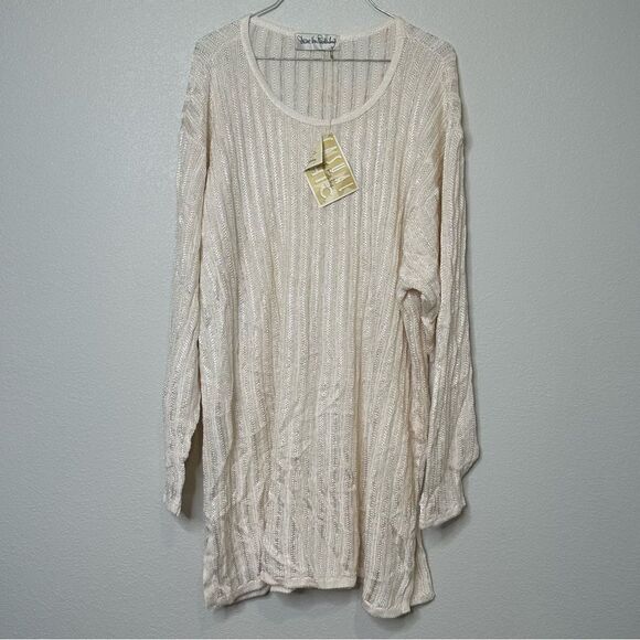 Diane Von Furstenberg Size 3X Sheer Metallic Cable Knit Sweater Top Lagenlook - Picture 2 of 11